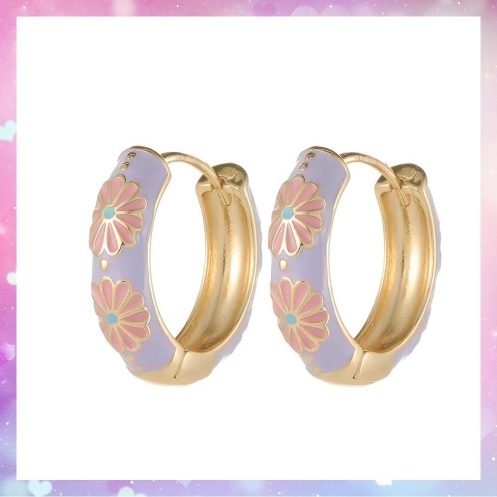 Purple Enamel Huggie Earrnings #618
